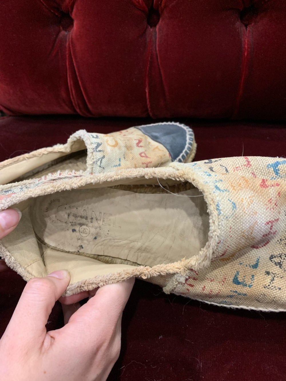 CHANEL Multicolor Logo Canvas Espadrilles with Black Toe Caps - Picture 7 of 11